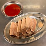 Steamed pork (with chojang sauce and sesame salt and pepper)