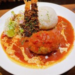 葡萄屋 - トマト煮込みハンバーグ＆海老フライ2本ランチプレート