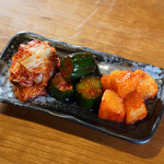 Assortment of three types of kimchi