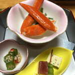 海老名 甲羅本店 - 前菜と茹でずわい蟹