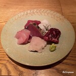 Sakana To Osake Gotoshi - 鱧おとし､甘鯛､鰹塩たたき､鰹､鱧焼霜､鯨頬肉の五種六点盛