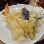 更科 - 天ぷら　海老2つ、ナス、南瓜、大葉