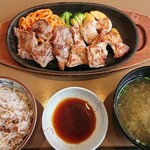 Yayoi Ken - ビーフ＆ポークカットステーキ定食　1,000円　もち麦ごはん　+30円