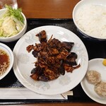 新香飯店 - ナス肉ミソ炒メ定食(大)
