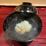 銀座 しのはら - オコゼの唐揚げ、焼き餅、ネギ