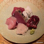 Sakana To Osake Gotoshi - 鱧おとし､甘鯛､鰹塩たたき､鰹､鱧焼霜､鯨頬肉の五種六点盛