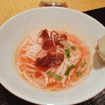 ナミダ - 前菜：ひや麦～西瓜出汁　蒸鮎のペースト添え