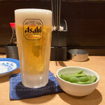 Kuishimbou - 生ビール@620円とお通し