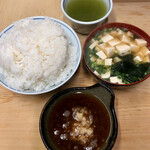 Imoya - ご飯と味噌汁に天つゆが先に提供され