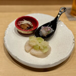 Tokami - 宍戸鰻／白身の昆布締め／焼きホタテとシャインマスカットのみぞれ