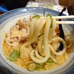 自家製さぬきうどんと肉 新橋甚三 - 肉たまぶっかけＲＥＤ（特大３玉）900円