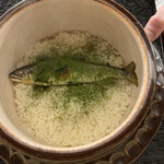 赤坂 菊乃井 - 昼懐石１５７３０円。静岡産の鮎と鮎の出汁、お米、蓼の葉のパウダーというシンプルな組み合わせですが、深くて旨味の強い味わいです（╹◡╹）（╹◡╹）