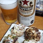 踊りだこ - ねぎポン酢、岩塩、だし醤油、ソースの4種。赤星さんと共にいただきます！