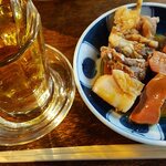 宇ち多゛ - 梅割り(甘め)とアブラ少ないとことレバボイル一本ずつお酢　です