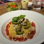 Buono & Felice - ゴーヤと鶏ハムの冷製トマトパスタとサラダ、スープ