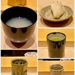 鮨 はしもと - シジミ汁
      ガリ
      お茶も沢山いただきました。
      