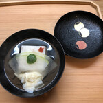 祇園 いわさ起 - 蓮根のお豆腐、ゆば、梅肉冬瓜とすだちの皮