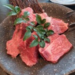 USHIWAKAMARU - ④漢方和牛切り落とし盛り合わせ ➡内容は4種類の高級な肉の盛り合わせです。