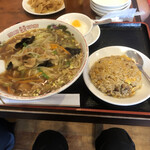 Touka Mura - サンマーメンとチャーハンのセット、杏仁豆腐付き