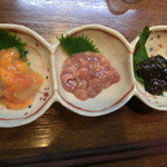 おおはま - 珍味三種盛りは、めふん、酒盗、ほやこのわた