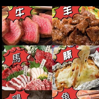 Meat lovers gather! Beef, pork, chicken, horse, sheep, fish, 6 highly satisfying Meat Dishes “Niku Yokocho Izakaya (Japanese-style bar)