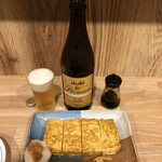 手打ちそばちくま - アサヒ熟撰中瓶、卵焼き