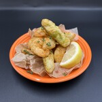 Cajun frites with shrimp and okra