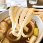 藤店うどん - 【2022年07月】肉汁うどん並750円、ツユに浸けた後の麺のアップ、イイ感じです♪