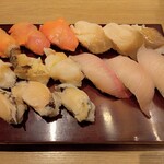 寿司 築地日本海 - 赤貝　ホッキ貝　つぶ貝　カンパチ　アワビ
