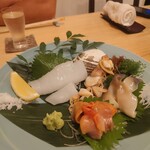 割烹 勘べえ - お刺身盛り合わせ（赤貝・北寄貝・いか）