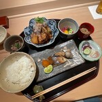 Oryouri Katsushi - 鰆、バイ貝　ハタの甘露煮　牛のしぐれ煮　雑魚山椒　牛のタルタル　お味噌汁