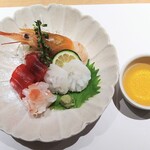 恵比寿 鮨 栞庵 やましろ - お造り(赤えび、本まぐろ赤身、平目、生たこ)