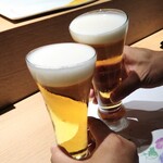 恵比寿 鮨 栞庵 やましろ - プレミアム生ビール熟撰で乾杯