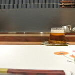 日本料理 潤花 - ２０２２年８月１３日のテーブルセットとクラシック生富士山グラス