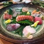 かゆう美酒美食 - 刺し盛り、車エビは少し素揚げ