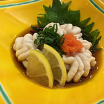 和食と鮨のに条 - 真鱈の白子のポン酢。地元の人はタチポンといいます。