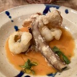 OSTERIA SELVAGGINA - ハモとチチタケとナラタケのフリットのガスパチョ