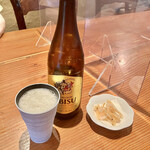 蕎麦切り 旗幟 - 瓶ビール680円、お通し315円