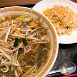 チャイナグリーン - もやし麺+半チャーハンセット