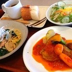 修善寺 no 洋食屋 - ランチ  ハーフサイズパスタとお肉料理のセット 1200円