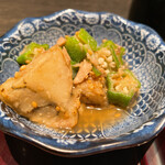 鮮菜魚 早瀬 - ランチ小皿①：オクラと茄子の煮浸し→柔らかな味！