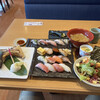 Edomae Sushi Hyakumangoku - 特選寿司、単品(活〆しまあじ、活〆カンパチ、活〆ぶり、いわし、梅しそ手巻)、茶碗蒸し、ぶりかま塩焼き、サラダ百萬石、あさり汁