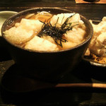 山元麺蔵 - 揚げ餅うどん　ネギとゴマに土ゴボウ天を別トッピング