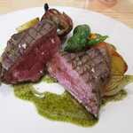 Ryoriya Takashima - 淡路経産牛のもも肉のランプのグリエ 兵庫野菜 フォンドボー 大葉