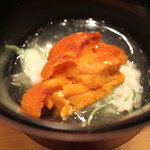 三谷 - 駿河湾の桜鯛の酒粕と白子を使ったスープリゾット　焼赤雲丹のせ　と　Puligny-Montrachet 1er Cru  Les Perrieres  2010　(2013/04)