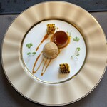 茨城レストラン フェリチタ - デザート② とうもろこしのプリンと醤油のジェラート