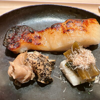 鮨 海界 - 銀カレイの西京焼き、つぶ貝、葉ワサビ・長芋