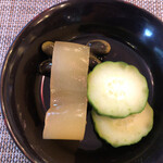 石臼挽き蕎麦香房 山の実 - 前菜  夕顔・八丁瓜・鞍掛豆