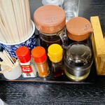 大丸食堂 - 卓上の
ソース･しょうゆ
S&B テーブルコショー･一味唐辛子･辣油･酢