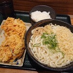 Hanamaru Udon - かけうどん(大)+かき揚げ2個+大ライス1